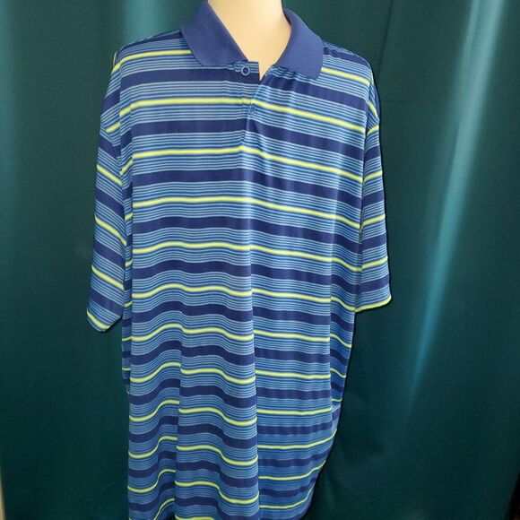 Nike Golf Dri-FIT Tour Performance Striped Polo Shirt Blue Neon Yellow XXL - Picture 3 of 7